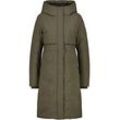 Steppjacke ALIFE & KICKIN "Damen CarsynAK A", Damen, Gr. S, grün (olive drab), 100% Polyester, casual, tailliert knielang, Rippbündchen, Jacken, Wintermantel mit regulierbarem Taillen- Kordelzug und Kapuze