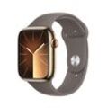 Apple Watch Series 9 (2023) GPS + Cellular 45 mm - Rostfreier Stahl Gold - Sportarmband Schwarz