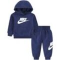 Jogginganzug NIKE SPORTSWEAR "NKN CLUB FLEECE SET" Gr. 80 (12), blau (midnight navy) Kinder Sportanzüge mit Kapuze