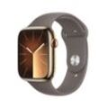 Apple Watch Series 9 (2023) GPS + Cellular 41 mm - Rostfreier Stahl Gold - Sportarmband Schwarz