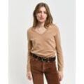 V-Ausschnitt-Pullover GANT "EXTRAFINE LAMBSWOOL V-NECK" Gr. L, beige (caramel beige) Damen Pullover