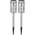 2x rgb led Solar Außen Steck Lampen Edelstahl Park Deko Erdspieß Farbwechsler Globo 33574-2