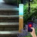 Etc-shop - Sockelleuchte Außen rund Sockellampe Aussenbereich Edelstahl Terrassen Standleuchte, App Steuerung Holz Optik mit Deko led, 1x Smart rgb