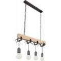 Holzleuchte Pendellampe Vintage Hängeleuchte 4 flammig Retrolampe Esszimmer, Holzbalken naturfarben Metall schwarz, 4x E27 Fassungen, HxLxB