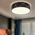 Deckenleuchte led rund Stoff schwarz Stoffdeckenleuchte matt Deckenlampe Schlafzimmer, Goldakzente, Metall Textil, 1x 24W 1550Lm warmweiß, DxH 40x11