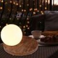 Globo - Windlicht Solar Terrassendeko Outdoor Tisch Solar für Außen Solarlampe Rattan Optik Solarkugel Garten Deko Balkon, hellgrau weiß, 1x led, LxH