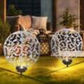 Solar Steckleuchte Solarlampe rund Außenlampe Gartendeko Erdspieß, Lichteffekt, Metall silber antik, 2x led warmweiß, LxBxH 30x10x41 cm, 2er Set