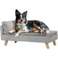 Hundesofa für mittelgroße Hunde, Hundebett mit abnehmbarem und waschbarem Kissen, Haustiersofa mit Holzbeine, mit Erhöhtem Design, 20 kg, Hellgrau