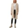 Kapuzenstrickjacke S.OLIVER, Damen, Gr. 36, beige (sand), Obermaterial: 50% Baumwolle, 25% Polyamid, 14% Polyacryl, 8% Wolle, 3% Elasthan, casual, regular fit knielang, Langarm, Strickjacken, ohne Verschluss, mit Seitentaschen