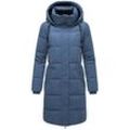 Wintermantel NAVAHOO "Wintertanz 14", Damen, Gr. XL (42), blau (graublau), Obermaterial: 45% Polyester 45% Baumwolle 10% Nylon; Innenfutter: 100% Polyester; Wattierung: 100% Polyester; Ärmelfutter: 100% Polyester, modisch, gerade knieumspielend, hoch geschlossener Ausschnitt, Langarm eng Rippstrickbündchen, Mäntel, modischer Damen Steppmantel mit hohem Kragen