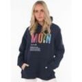 Sweatshirt ZWILLINGSHERZ Gr. L/XL, blau (navy), Damen, Obermaterial: 50% Baumwolle, 50% Polyester, unifarben, Sweatshirts, mit aufgesticktem „Moin“-Schriftzug in Neonfarben