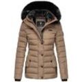 Steppjacke NAVAHOO "Milianaa", Damen, Gr. XS (34), grau (taupe), Oberstoff: 100% Polyester, Futter: 100% Polyester, Wattierung: 100% Polyester, Ärmelfutter: 100% Polyester, Kunstfell: 100% Polyester, modisch, figurbetont Po-bedeckend, hoch geschlossener Ausschnitt, Langarm Ärmel ohne Ärmelschlitz Rippstrickbündchen kontrastfarben, Jacken, Edle Winterjacke mit weicher Kunstfell-Kapuze