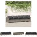 4-tlg. Garten-Lounge-Set mit Kissen Grau Poly Rattan - Gartenmöbel-Sets - Grau - The Living Store