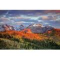 Fototapete PAPERMOON "GEBIRGE-HERBST NATUR ALPEN LANDSCHAFT WALD BÄUME BERGE", bunt, B:5,00m L:2,80m, Vlies, Tapeten