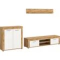 Wohnzimmer-Set INOSIGN "Aosta, Breite 255cm, bestehend aus Highboard, Lowboard, Wandboard", weiß (wotan eiche nachbildung, weiß), B:255cm H:159cm T:35cm, Holzwerkstoff, Kastenmöbel-Sets, Wohnwand, Kombination, Anbauwand, Möbel Set, Schrankwand, Möbel Kombi