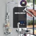 Regendusche Duschsystem mit Thermostat Duscharmatur Komplettset Chrom Duschset mit Armatur und Ablage Duscharmaturen Handbrause Überkopfbrauseset