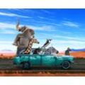 Fototapete PAPERMOON "Tiere in Auto", bunt, B:4,50m L:2,80m, Vlies, Tapeten