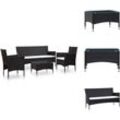 Gartenmöbel-Sets - Living 4-tlg. Garten-Lounge-Set mit Auflagen Poly Rattan Schwarz - Schwarz