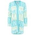 Cardigan ZWILLINGSHERZ ""Smile Fun Happy"" Gr. S/M, blau (türkis), Damen, Strick, Obermaterial: 60% Baumwolle, 40% Polyacryl, Strickjacken, mit Schriftzug und Streifen