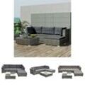 5-tlg. Garten-Lounge-Set mit Kissen Poly Rattan Grau - Gartenmöbel-Sets - Grau - The Living Store