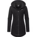 Longstrickjacke RAGWEAR "Leysha Melange", Damen, Gr. L (40), schwarz, Grobstrick, Obermaterial: 56% Baumwolle, 44% Polyester, Innenfutter: 100% Polyester, sportlich, figurumspielend ca. Mitte Oberschenkel, hoch geschlossener Ausschnitt, Langarm Ärmel ohne Ärmelschlitz abgesteppte Kante mit Daumenlöchern, Strickjacken, Sportliche Kapuzenjacke in melierter Strick-Optik