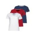 T-Shirt H.I.S "Essential-Basics" Gr. 56/58, bunt (marine, weiß, rot), Damen, Single Jersey, Obermaterial: 100% Baumwolle, Shirts, figurumspielender Schnitt, aus Baumwolle