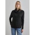 Rollkragenpullover STREET ONE, Damen, Gr. 44, schwarz (anthrazit melange), Web, 60% Baumwolle, 40% Polyacryl, unifarben, casual, normal normal, hoch geschlossener Ausschnitt, Langarm Bündchen, Pullover, im soften Baumwoll-Mix