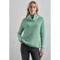 Rollkragenpullover STREET ONE, Damen, Gr. 44, grün (sunlit grün meliert), Web, 60% Baumwolle, 40% Polyacryl, unifarben, casual, normal normal, hoch geschlossener Ausschnitt, Langarm Bündchen, Pullover, im soften Baumwoll-Mix