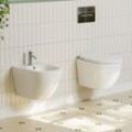 Hänge wc Set mit Bidet Randloses WC-Becken mit WC-Sitz mit Absenkautomatik Weiß - 49 x 36 x 32.5cm