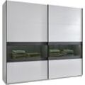 Schwebetürenschrank WIMEX "Easy Plus, Kleiderschrank Made in Germany", weiß (weiß, rauchglas holmtüren graphit), B:180cm H:208cm T:65cm, Spanplatte, Schränke, mit Glaseinsatz/ Rauchglas, viele Breiten zur Auswahl, schwarze Griffe