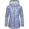 Outdoorjacke RAGWEAR "Dankka Spring", Damen, Gr. 4XL (48), blau, Außenmaterial: 100% Polyester, Innenfutter: 100% Polyester, feminin, tailliert hüftbedeckend, hoch geschlossener Ausschnitt, Langarm Ärmel ohne Ärmelschlitz elastischer Bund mit innenliegendem Gummizug, Jacken, Wasserdichte Damen Jacke mit floralem Allover-Print