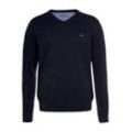 Strickpullover FYNCH-HATTON "FYNCH-HATTON Pullover mit V-Kragen", Herren, Gr. L (52/54), blau (navy, meliert), Strick, Obermaterial: 100% Baumwolle, unifarben, casual, bequem, V-Ausschnitt, Langarm Strickbündchen, Pullover, mit V-Ausschnitt