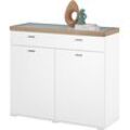 Sideboard "Lancaster Dielen", weiß (weiß matt mit eiche artisan), B:120,7cm H:105cm T:43,5cm, SET ONE BY MUSTERRING, Sideboards, inklusive LED-Beleuchtung, mit einem Schubkasten, Breite 121 cm