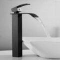 Schwarzer Wasserfall-Badezimmer-Wasserhahn, moderner, hoher schwarzer Wasserfall-Waschtischarmatur, Waschtisch-Mischbatterie mit Auslaufhöhe 232 mm,