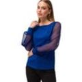 Kurzarmshirt ZERO "zero Jerseyshirt mit transparenten Ärmeln", Damen, Gr. 34, blau (sodalite blau), Jersey, Obermaterial: 62% Viskose, 33% Polyester, 5% Elastan. Ärmelfutter: ohne Futter., clean, festlich, figurbetont normal, U-Boot-Ausschnitt, Langarm weit Bündchen kontrastfarben, Shirts, Falten