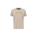 T-Shirt ALPHA INDUSTRIES "Alpha Industries Men - T-Shirts Alpha Label T Puff Print" Gr. L, beige (vintage sand), Herren, Obermaterial: 100% Baumwolle, Shirts