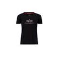 T-Shirt ALPHA INDUSTRIES "Alpha Industries Women - T-Shirts New Basic T Glitter Women", Damen, Gr. XS, schwarz, Obermaterial: 100% Baumwolle, Kurzarm, Shirts