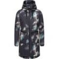 Wintermantel RAGWEAR "Holstic Print", Damen, Gr. L (40), schwarz, Obermaterial: 100% Polyester, Innenfutter: 100% Polyester, Wattierung: 100% Polyester, modisch, loose fit knieumspielend, hoch geschlossener Ausschnitt, Langarm Ärmel ohne Ärmelschlitz Rippstrickbündchen, Mäntel, Wasserdichter Winter Kurzmantel mit Kapuze