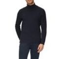 Rundhalspullover S.OLIVER, Herren, Gr. L, blau, Strick, Obermaterial: 100% Baumwolle, unifarben, casual, regular fit taillenbedeckt, ohne Ausschnitt, Langarm Rippbündchen, Pullover, mit Rippbündchen