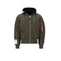 Bomberjacke ALPHA INDUSTRIES "Alpha Industries Men - Bomber Jackets MA-1 Zip Hood Print", Herren, Gr. L, grün (schwarz olive), Obermaterial/Futter: 100% Nylon, Kapuze: 75% Baumwolle, 25% Polyester, Jacken