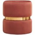 Runder Pouf aus blauem Samt, ziegelrotem Rot und goldenem Metall D40 cm JOY