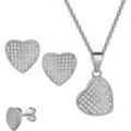 Ohrring und Ketten Set FIRETTI "Multipack Schmuck Geschenk Silber 925 Ohrstecker Halskette Herz", silber (silberfarben, kristallweiß, kristallweiß), Schmuck-Sets, Damen, Silber 925 (Sterlingsilber), Made in Germany - mit Zirkonia (synth.)