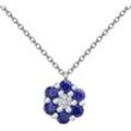 Kette mit Anhänger FIRETTI "Schmuck Geschenk Silber 925 Halsschmuck Ankerkette Anhänger Blume", blau (silberfarben, blau, kristallweiß), Halsketten, Damen, Silber 925 (Sterlingsilber), L: 43cm B: 1,1mm, Made in Germany - mit Zirkonia (synth.), B:1,1mm