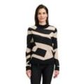 Strickpullover BETTY BARCLAY "Betty Barclay Strickpullover mit Jacquard", Damen, Gr. 42, beige (schwarz, beige), Strick, Obermaterial: 43% Polyester, 34% Baumwolle, 23% Polyacryl., casual, gerade lang, Pullover, Kragen