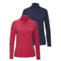 Stehkragenshirt LASCANA "aus weichem Viskose-Stretch", Damen, Gr. 32/34, pink (pink, navy), Single Jersey, Obermaterial: 95% Viskose, 5% Elasthan, unifarben, Basic, körpernah normal, Langarm, Shirts