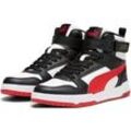 Sneaker PUMA "RBD GAME JR", Gr. 39, rot (puma weiß, for all time rot, puma schwarz, gold), Leder, Synthetik, unifarben, sportlich, Schuhe