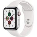 Apple Watch Series 5 (2019) GPS + Cellular 44 mm - Rostfreier Stahl Silber - Sportarmband Weiß