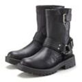 Bikerboots LASCANA, Damen, Gr. 36, schwarz, Obermaterial: 100% Lederimitat. Futter: 100% Lederimitat. Decksohle: 100% Lederimitat. Laufsohle: 100% Synthetik, unifarben, casual, Schuhe, mit trendigen Zierschnallen, Stiefel, Stiefelette