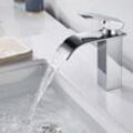 Moderner Badezimmer-Wasserhahn, Wasserfall-Waschtischarmatur im eleganten Design, Badezimmer-Mischbatterie aus Messing, heißes und kaltes Wasser