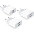 USB-Buchse, 3er-Pack 2,4 A/5 v Ladegerät, 2 Netzanschlüsse, Handy-Adapter, Wandstecker für Samsung Galaxy